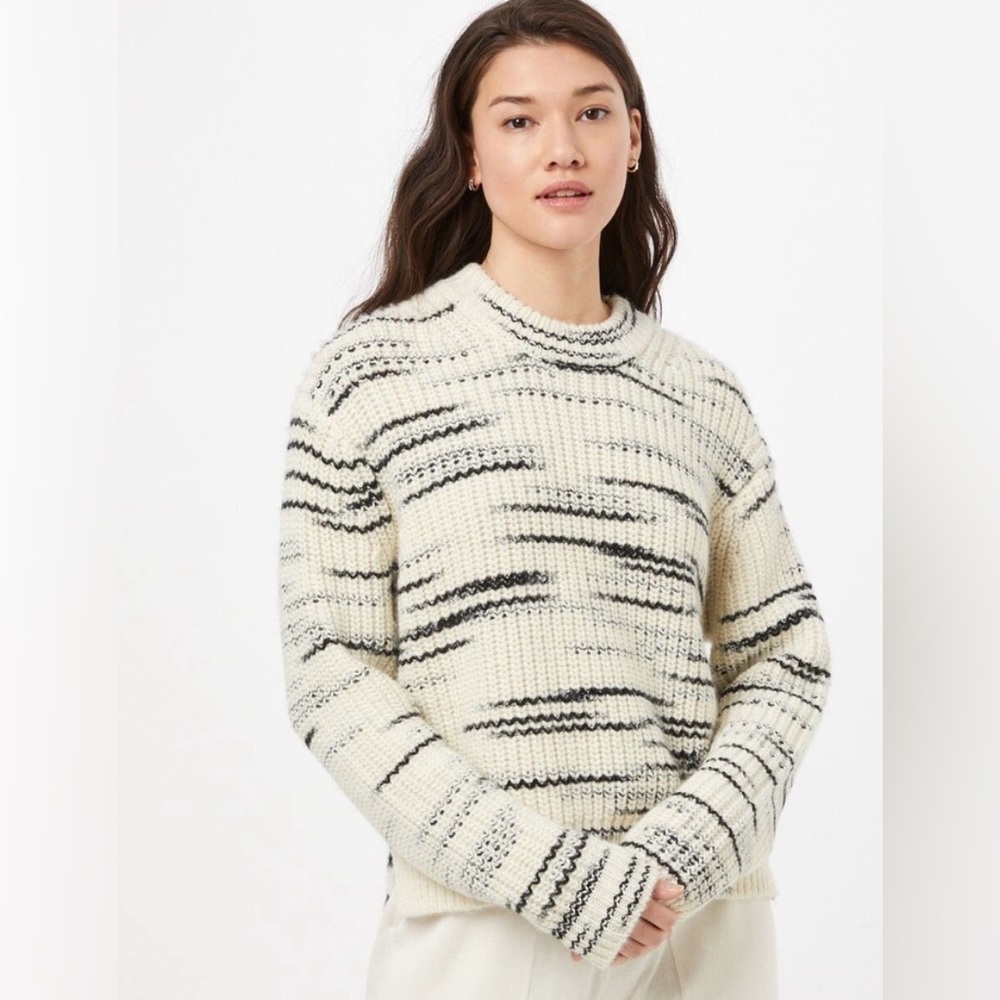 Samsoe Samsoe Lyla cream black wool blend crewneck sweater Medium